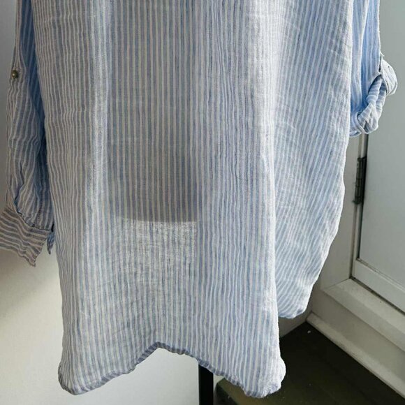 Jones New York Light Blue & White Striped Pure Linen Button-Front Shirt – US 2X - Picture 9 of 12